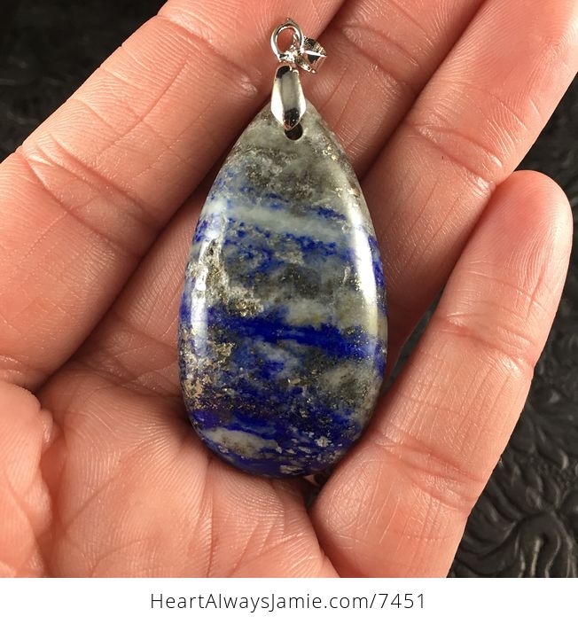 Pyrite Flecked Blue and White Lapis Lazuli Stone Jewelry Pendant - #UdEx22tqn2E-1