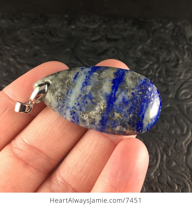 Pyrite Flecked Blue and White Lapis Lazuli Stone Jewelry Pendant - #UdEx22tqn2E-3