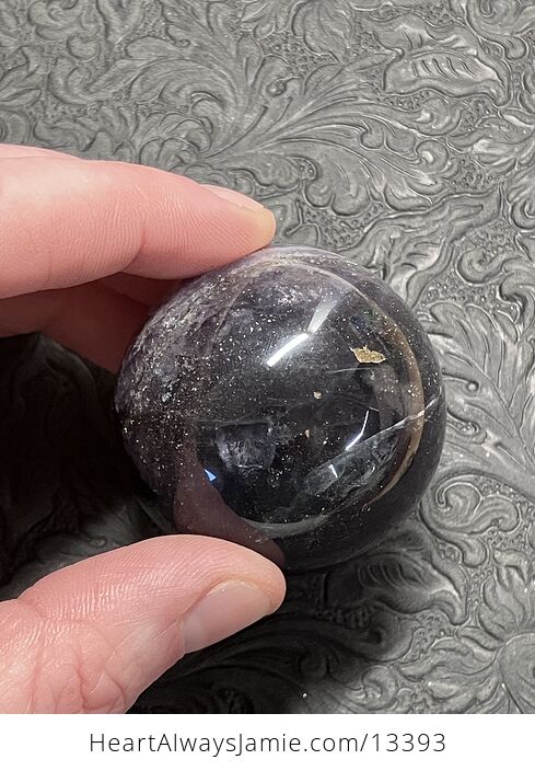 Pyrite Included Purple Fluorite Crystal Sphere - #r9PcNqfxfjo-6