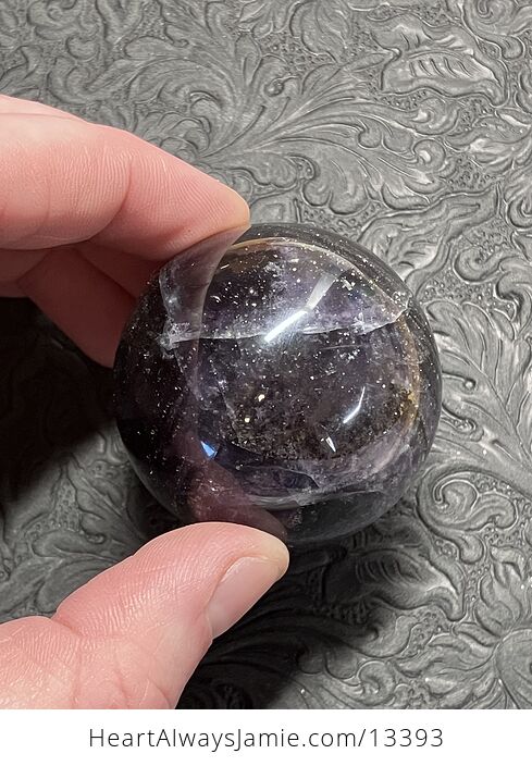 Pyrite Included Purple Fluorite Crystal Sphere - #r9PcNqfxfjo-3