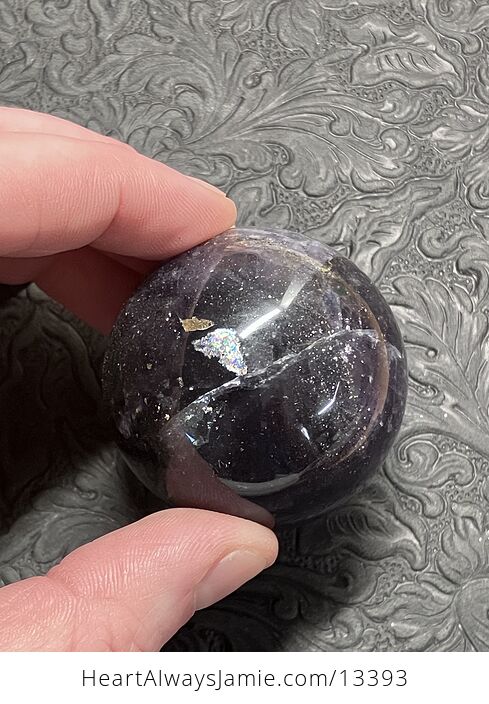 Pyrite Included Purple Fluorite Crystal Sphere - #r9PcNqfxfjo-7