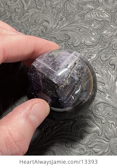 Pyrite Included Purple Fluorite Crystal Sphere - #r9PcNqfxfjo-5