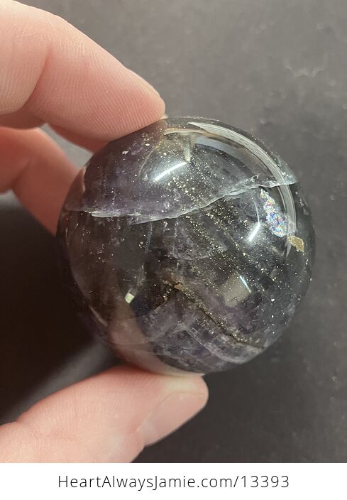 Pyrite Included Purple Fluorite Crystal Sphere - #r9PcNqfxfjo-9