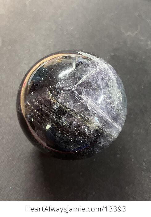 Pyrite Included Purple Fluorite Crystal Sphere - #r9PcNqfxfjo-1