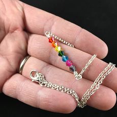Rainbow Colored Beaded Bar Pendant Necklace with a Silver Chain #HTba80lNPGs