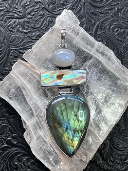 Rainbow Moonstone Abalone and Labradorite Gemstone Crystal Jewelry Pendant #SXd82CvFeic
