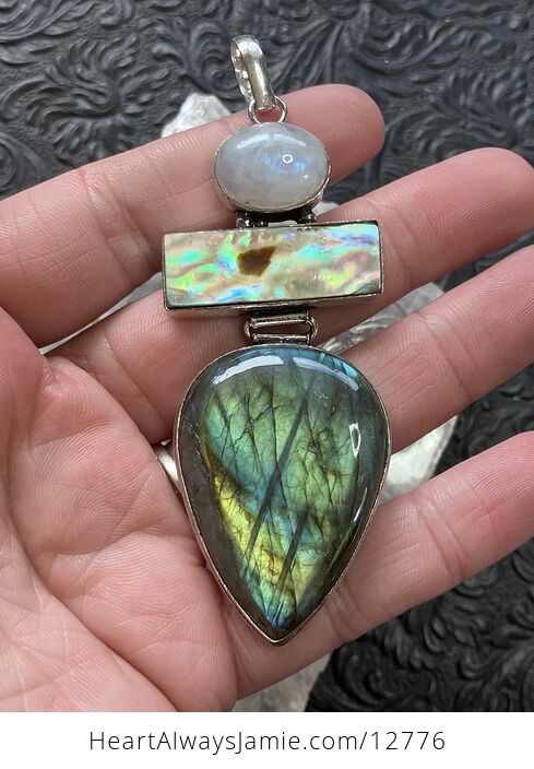 Rainbow Moonstone Abalone and Labradorite Gemstone Crystal Jewelry Pendant - #SXd82CvFeic-2