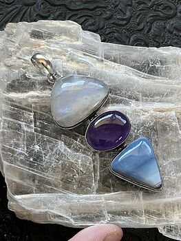 Rainbow Moonstone Amethyst and Blue Opal Crystal Stone Jewelry Pendant #XhK62mtO3J0