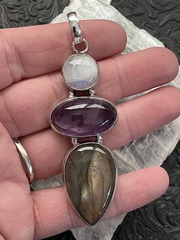 Rainbow Moonstone Amethyst and Labradorite Gemstone Crystal Jewelry Pendant #iNQBNFfRSy8