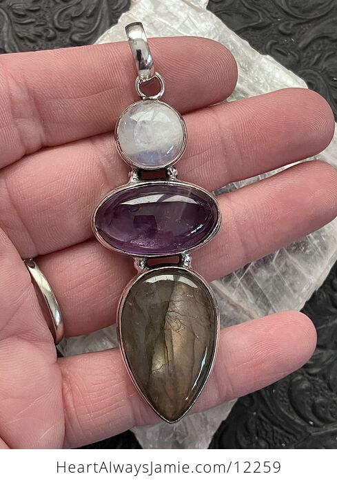 Rainbow Moonstone Amethyst and Labradorite Gemstone Crystal Jewelry Pendant - #iNQBNFfRSy8-1