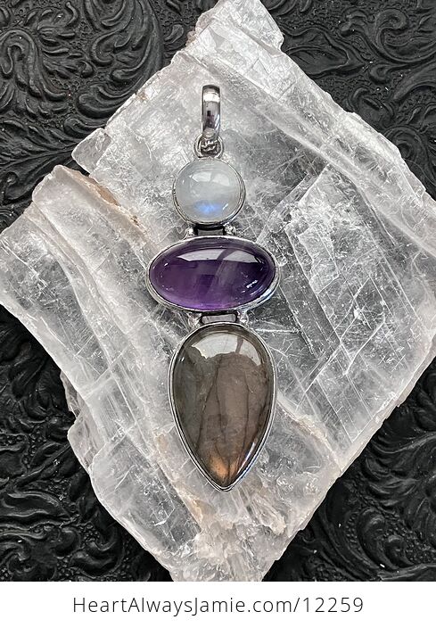 Rainbow Moonstone Amethyst and Labradorite Gemstone Crystal Jewelry Pendant - #iNQBNFfRSy8-5