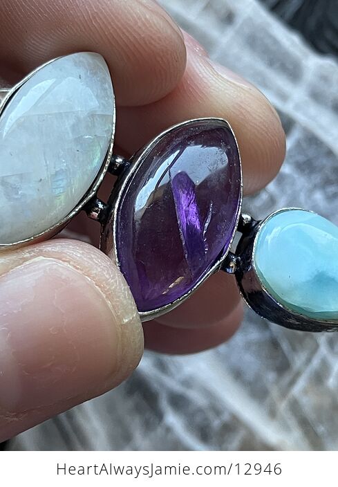 Rainbow Moonstone Amethyst and Larimar Pendant Crystal Stone Jewelry - #QwXxyklJFVI-2