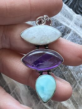 Rainbow Moonstone Amethyst and Larimary Pendant Crystal Stone Jewelry #QwXxyklJFVI