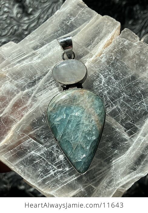 Rainbow Moonstone and Amazonite Crystal Stone Jewelry Pendant - #9vo2pnDeDxA-3