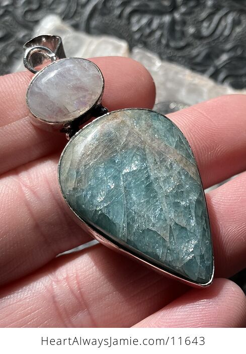 Rainbow Moonstone and Amazonite Crystal Stone Jewelry Pendant - #9vo2pnDeDxA-6