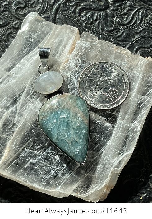 Rainbow Moonstone and Amazonite Crystal Stone Jewelry Pendant - #9vo2pnDeDxA-5