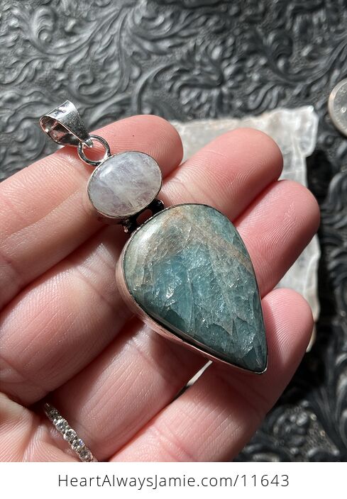 Rainbow Moonstone and Amazonite Crystal Stone Jewelry Pendant - #9vo2pnDeDxA-2