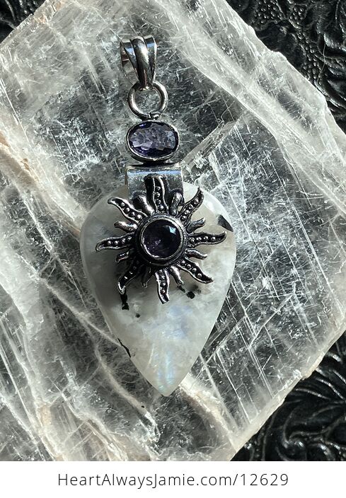 Rainbow Moonstone and Amethyst Sun Gemstone Crystal Jewelry Pendant - #CZUx6MJ76Ko-7