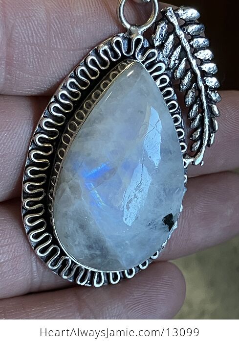 Rainbow Moonstone and Fern Pendant Stone Crystal Jewelry - #OVqrzQqQEC0-1