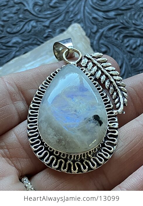 Rainbow Moonstone and Fern Pendant Stone Crystal Jewelry - #OVqrzQqQEC0-7