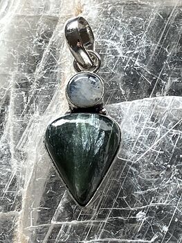 Rainbow Moonstone and Green Seraphinite Stone Jewelry Crystal Pendant #EwybDTmC32g
