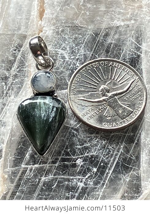 Rainbow Moonstone and Green Seraphinite Stone Jewelry Crystal Pendant - #EwybDTmC32g-7