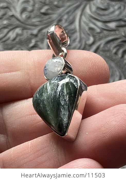 Rainbow Moonstone and Green Seraphinite Stone Jewelry Crystal Pendant - #EwybDTmC32g-5