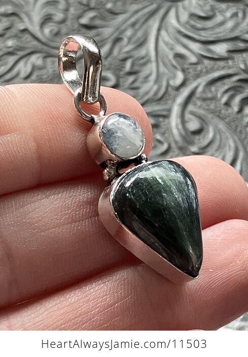 Rainbow Moonstone and Green Seraphinite Stone Jewelry Crystal Pendant - #EwybDTmC32g-3