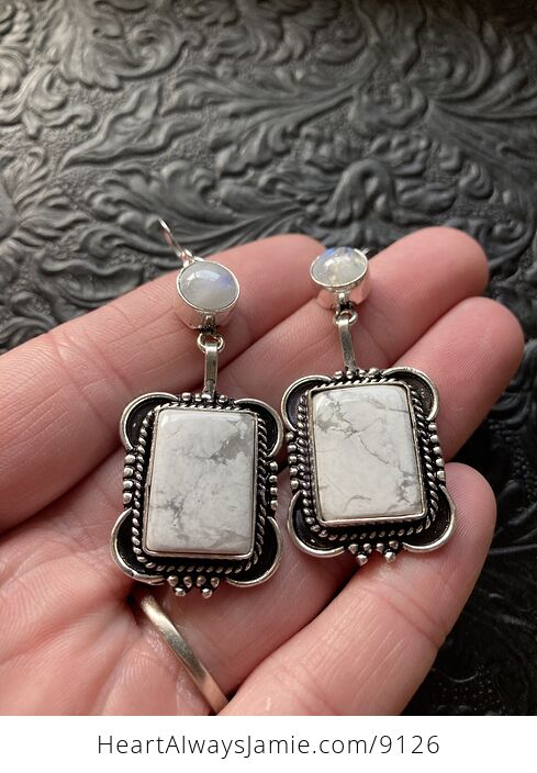 Rainbow Moonstone and Howlite Stone Jewelry Earrings - #4kQLNcHJqjQ-3