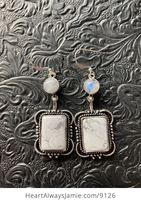 Rainbow Moonstone and Howlite Stone Jewelry Earrings - #4kQLNcHJqjQ-1