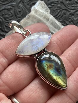 Rainbow Moonstone and Labradorite Gemstone Crystal Jewelry Pendant #rTtmDD6c2Kw