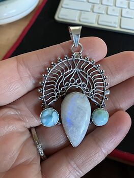 Rainbow Moonstone and Larimar Pendant Stone Crystal Jewelry #JHhtE3dRbCA