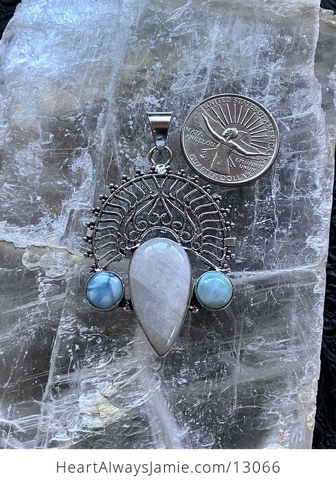 Rainbow Moonstone and Larimar Pendant Stone Crystal Jewelry - #JHhtE3dRbCA-2