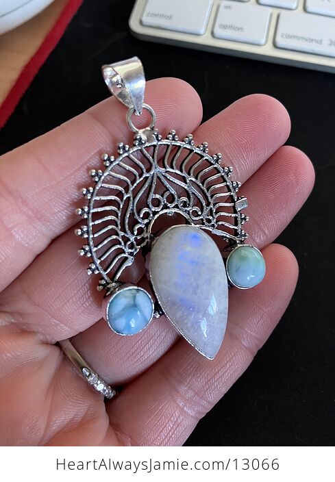 Rainbow Moonstone and Larimar Pendant Stone Crystal Jewelry - #JHhtE3dRbCA-10