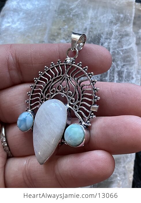 Rainbow Moonstone and Larimar Pendant Stone Crystal Jewelry - #JHhtE3dRbCA-8