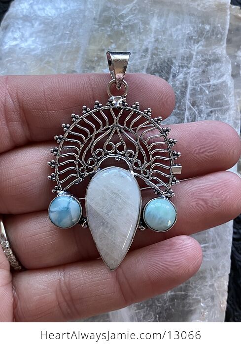 Rainbow Moonstone and Larimar Pendant Stone Crystal Jewelry - #JHhtE3dRbCA-9