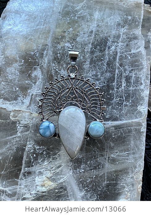 Rainbow Moonstone and Larimar Pendant Stone Crystal Jewelry - #JHhtE3dRbCA-3