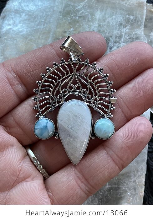 Rainbow Moonstone and Larimar Pendant Stone Crystal Jewelry - #JHhtE3dRbCA-6