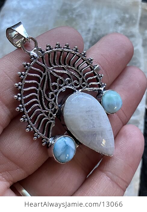 Rainbow Moonstone and Larimar Pendant Stone Crystal Jewelry - #JHhtE3dRbCA-5