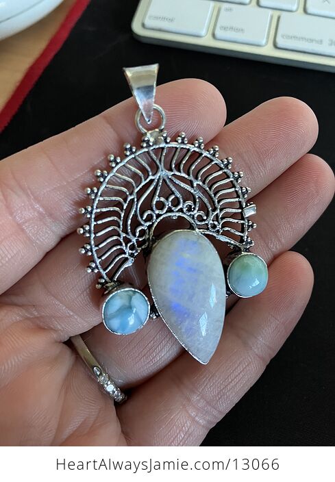 Rainbow Moonstone and Larimar Pendant Stone Crystal Jewelry - #JHhtE3dRbCA-11