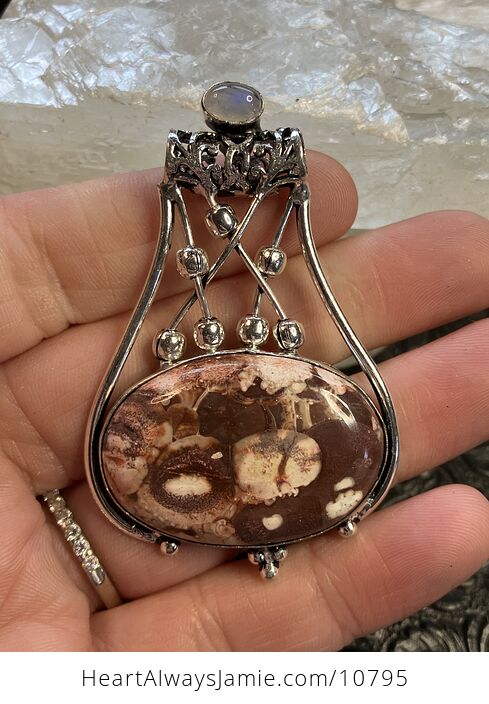 Rainbow Moonstone and Mexican Birds Eye Jasper Gemstone Jewelry Crystal Fidget Pendant - #6pysgLYTOfU-2