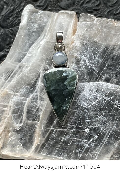 Rainbow Moonstone and Seraphinite Stone Jewelry Crystal Pendant - #ZAN14VKuveQ-1