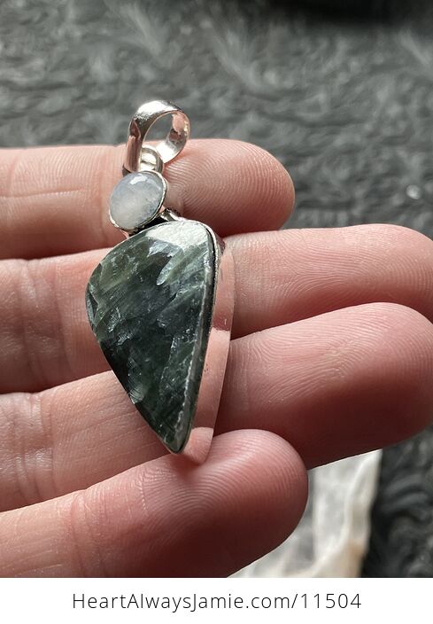 Rainbow Moonstone and Seraphinite Stone Jewelry Crystal Pendant - #ZAN14VKuveQ-4