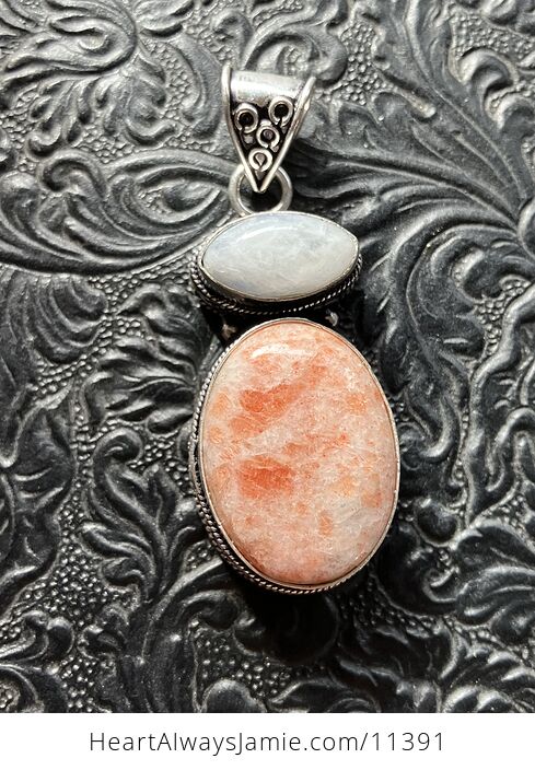 Rainbow Moonstone and Sunstone Gemstone Crystal Jewelry Pendant - #1CTnZEhYe14-1