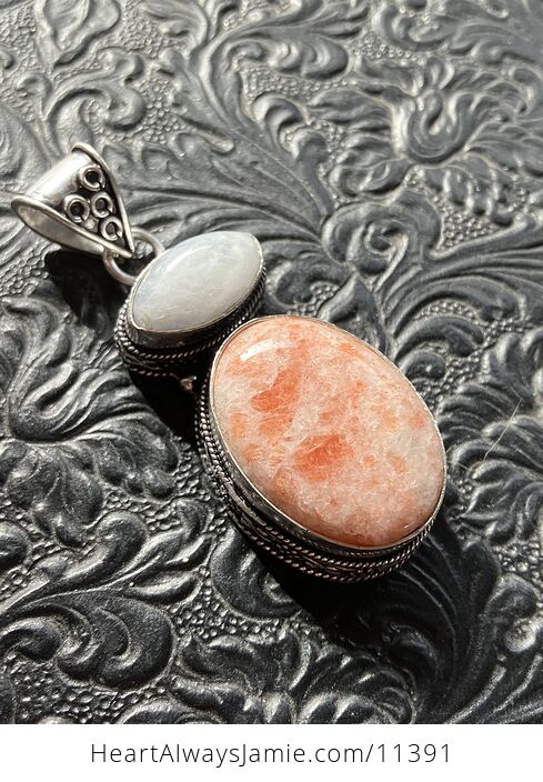 Rainbow Moonstone and Sunstone Gemstone Crystal Jewelry Pendant - #1CTnZEhYe14-3