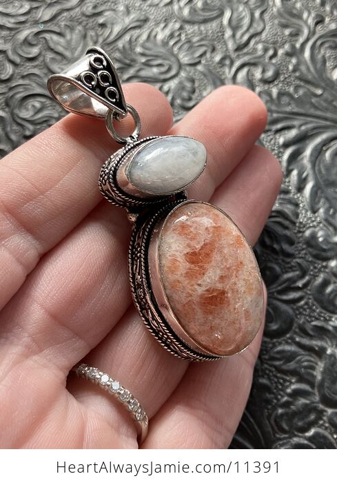 Rainbow Moonstone and Sunstone Gemstone Crystal Jewelry Pendant - #1CTnZEhYe14-6
