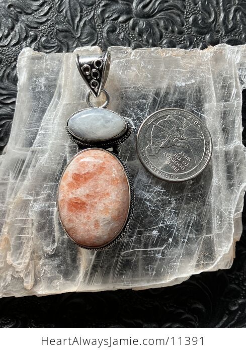 Rainbow Moonstone and Sunstone Gemstone Crystal Jewelry Pendant - #1CTnZEhYe14-2