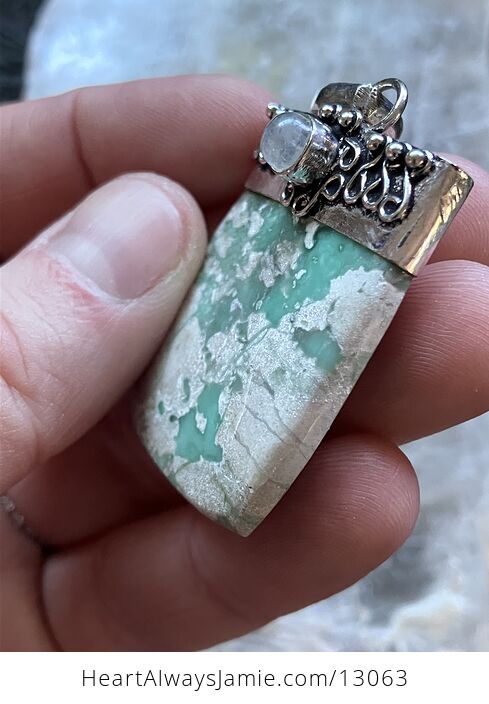 Rainbow Moonstone and Variscite Pendant Crystal Stone Jewelry - #NymhCktFaBA-4