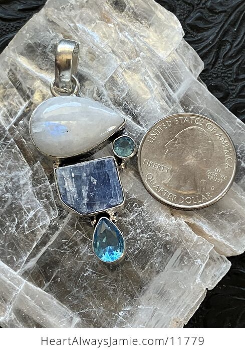 Rainbow Moonstone Blue Gem and Kyanite Gemstone Crystal Jewelry Pendant - #NVcPuadIx2M-6