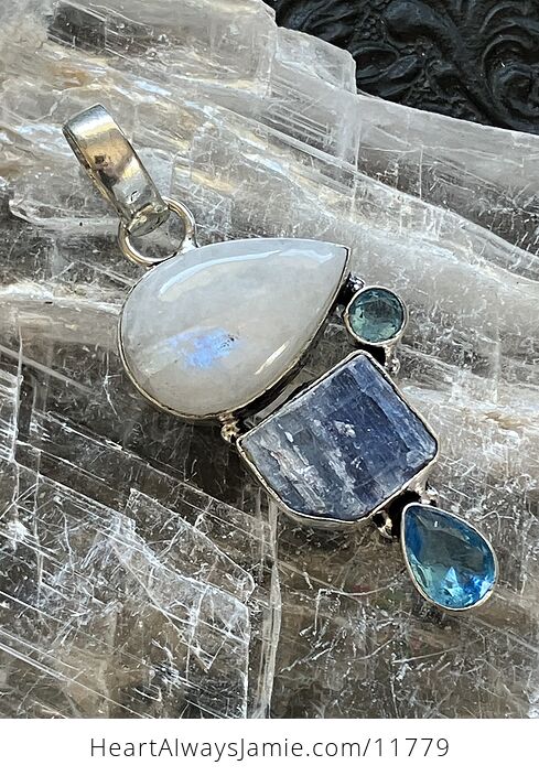 Rainbow Moonstone Blue Gem and Kyanite Gemstone Crystal Jewelry Pendant - #NVcPuadIx2M-1